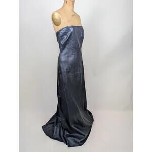 'sold' strapless black leather maxi dress